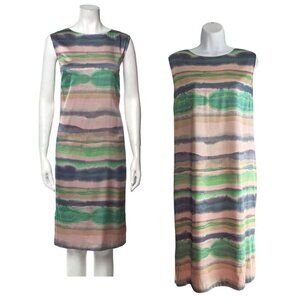 2014 ST. JOHN Watercolor Stripe Silk-Printed Shift Dress Size 12